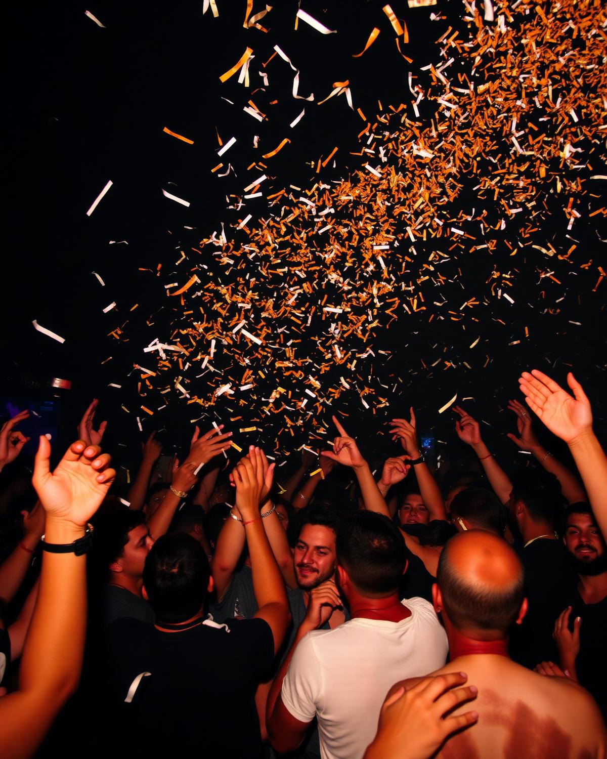 Confetti falling over a celebrating crowd at Centro Nightclub Lawrence
